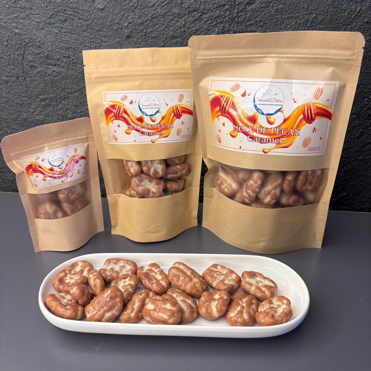 Noix de pécan enrobées caramel