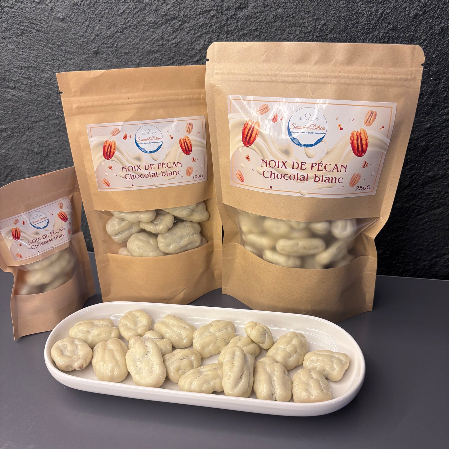 Noix de pécan enrobées chocolat blanc